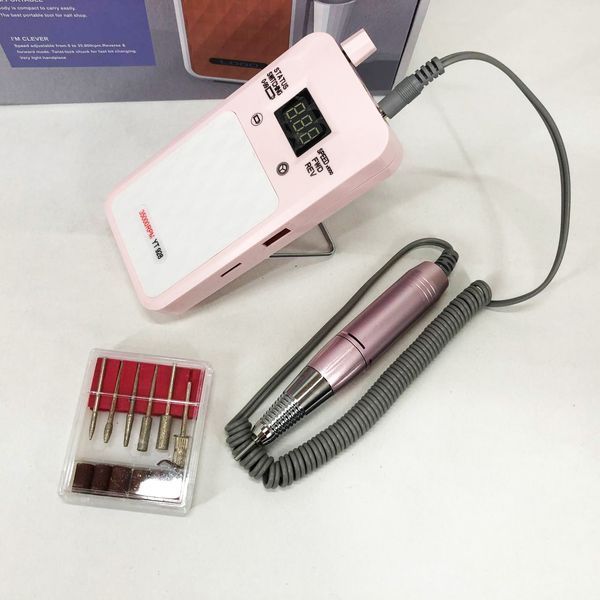 Портативный Фрезер для ногтей Nail Drill YT-928 аккумуляторный с индикатором заряда на 35 000 оборотов. Цвет: розовый 00015501 фото