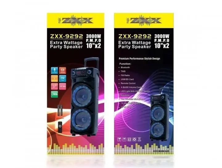 Колонка з акумулятором ZXX-9292 / 2x10"/ 2x125W/ 2 радіомікрофони / TMG ORIGINAL 00017851 фото