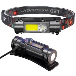 Маленький ліхтар налобний Police GL-211-ХРЕ-COB від USB з магнітом, вбудований акумулятор 00023728 фото