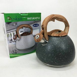 Чайник Unique со свистком UN-5306 2,7л мрамор, для газовых плит, чайник нержавейка. Цвет: темно-серый 00018664 фото