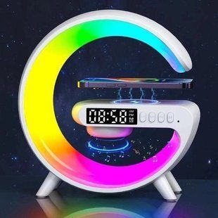 Умный Ночник светильник G63 мини с Bluetooth Колонкой беспроводной зарядкой 10W Часами и RGB подсветкой 00013474 фото