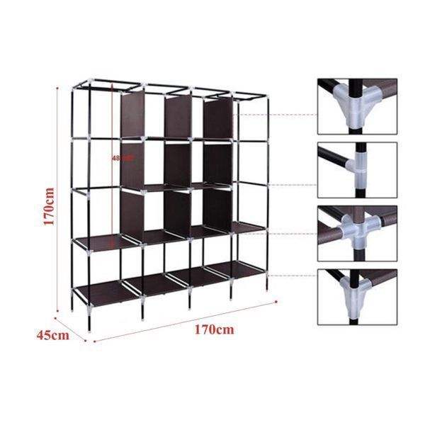 Складна тканинна шафа для одягу 170*45*170см Storage Rack, тканинна шафа для речей Коричнева 00013424 фото