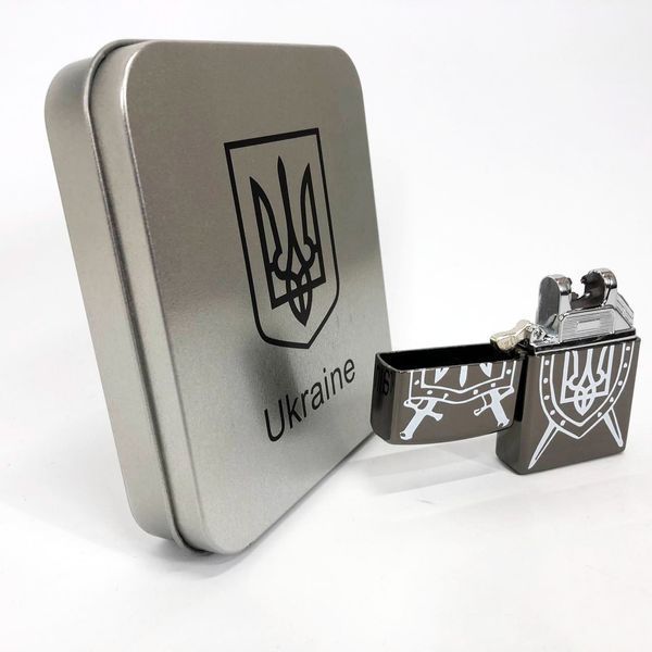 Дуговая электроимпульсная USB зажигалка Украина металлическая коробка HL-446. Цвет: черный 00023031 фото