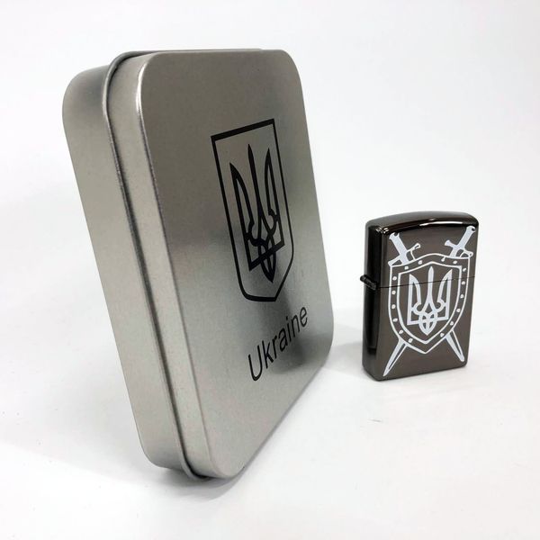 Дуговая электроимпульсная USB зажигалка Украина металлическая коробка HL-446. Цвет: черный 00023031 фото