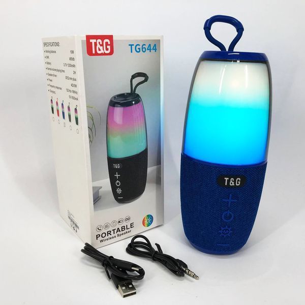 Портативная колонка TG644 5W с RGB подсветкой и ремешком, музыкальные колонки для улицы. Цвет: синий 00017210 фото