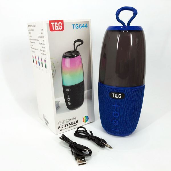 Портативная колонка TG644 5W с RGB подсветкой и ремешком, музыкальные колонки для улицы. Цвет: синий 00017210 фото