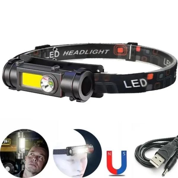 Маленький ліхтар налобний Police GL-211-ХРЕ-COB від USB з магнітом, вбудований акумулятор 00023728 фото