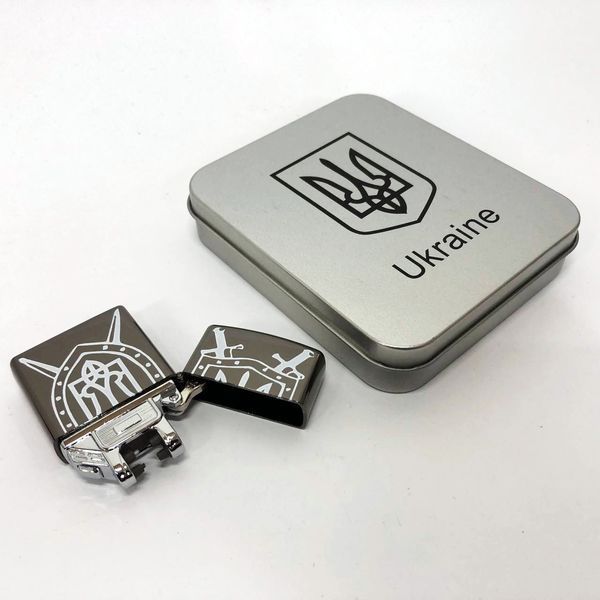 Дуговая электроимпульсная USB зажигалка Украина металлическая коробка HL-446. Цвет: черный 00023031 фото