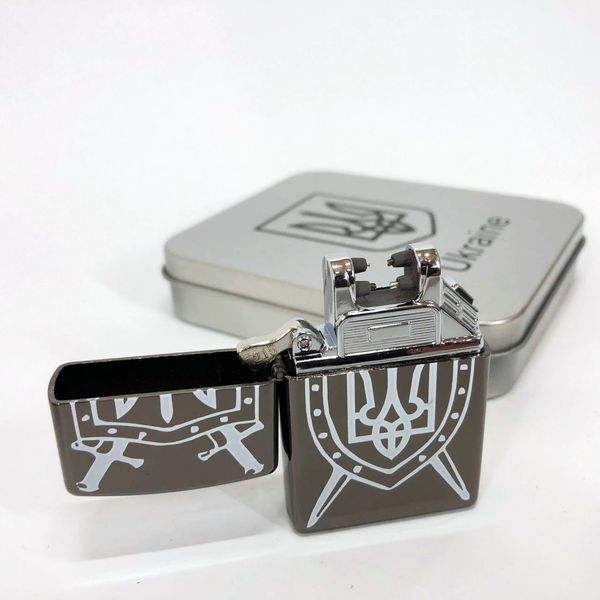Дуговая электроимпульсная USB зажигалка Украина металлическая коробка HL-446. Цвет: черный 00023031 фото