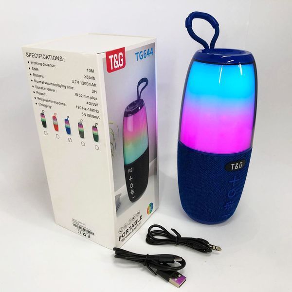 Портативная колонка TG644 5W с RGB подсветкой и ремешком, музыкальные колонки для улицы. Цвет: синий 00017210 фото