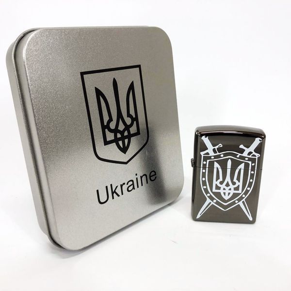 Дуговая электроимпульсная USB зажигалка Украина металлическая коробка HL-446. Цвет: черный 00023031 фото