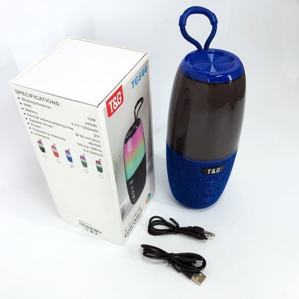 Портативная колонка TG644 5W с RGB подсветкой и ремешком, музыкальные колонки для улицы. Цвет: синий 00017210 фото