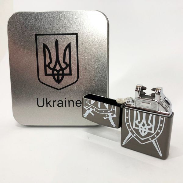 Дуговая электроимпульсная USB зажигалка Украина металлическая коробка HL-446. Цвет: черный 00023031 фото