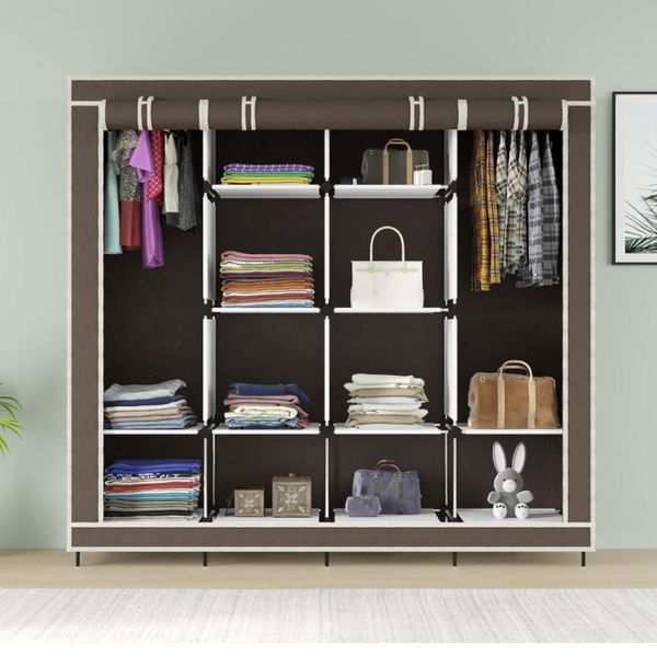 Складна тканинна шафа для одягу 170*45*170см Storage Rack, тканинна шафа для речей Коричнева 00013424 фото