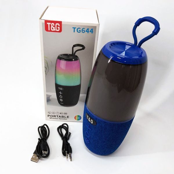 Портативная колонка TG644 5W с RGB подсветкой и ремешком, музыкальные колонки для улицы. Цвет: синий 00017210 фото