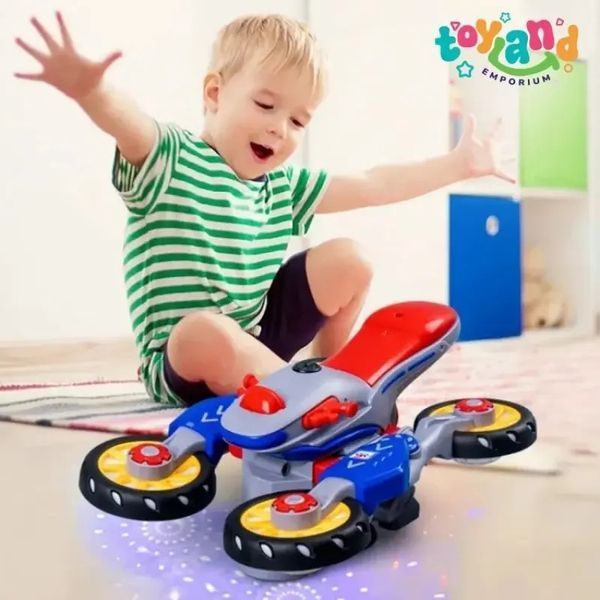 Интерактивная танцующая игрушка Мотоцикл 23см + подсветка, от батареек, YJ388 / Музыкальная игрушка квадроцикл 00016131 фото