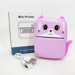 Портативный детский термопринтер с Bluetooth A8 Cat мини принтер для телефона Pink 00016327 фото