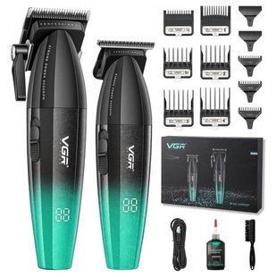 Набор для стрижки VGR 2 в 1 V-640 GREEN, аккумуляторная машинка для стрижки и триммер 00015525 фото