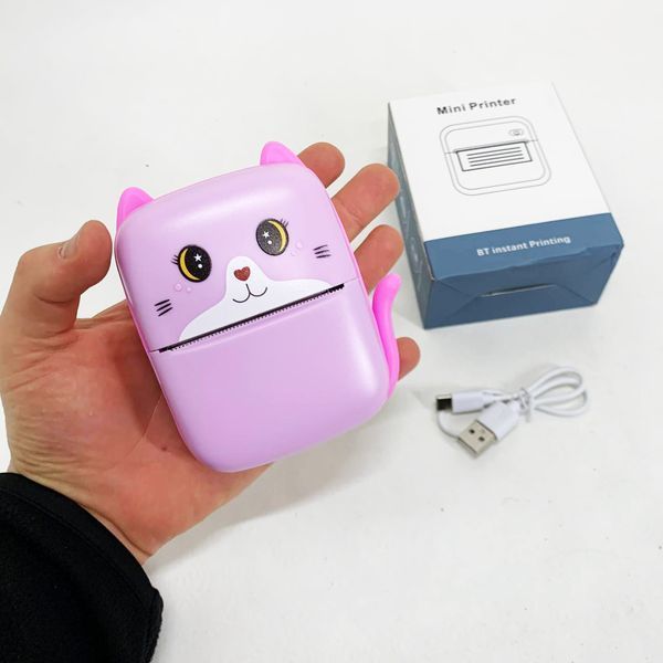 Портативний дитячий термопринтер з Bluetooth A8 Cat міні принтер для телефону Pink 00016327 фото