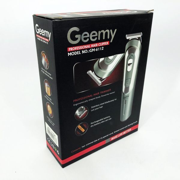 Бездротова машинка для стрижки волосся GEMEI GM-6112 акумуляторна, окантувальна машинка. Колір: сірий 00014332 фото