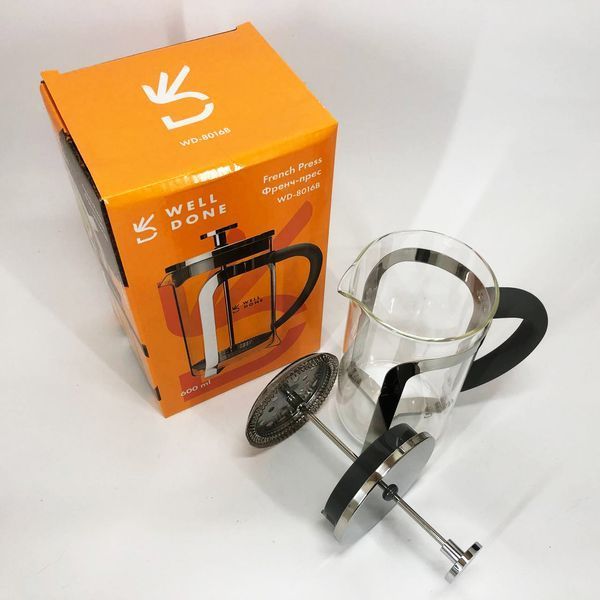 Френч прес Well Done WD-8016B з ручкою soft-touch 600 мл, Френч прес скляний на кухню 00019125 фото