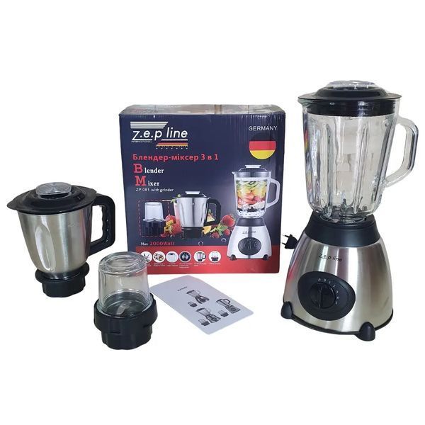 Стаціонарний блендер Zepline 2000W (скляна чаша 1.5л., чаша подрібнювальна для м'яса 1,2л.) ZP-081D1 00020758 фото