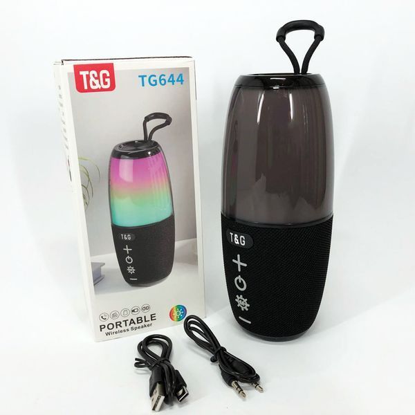 Портативна колонка TG644 5W з RGB підсвічуванням та ремінцем, блютуз колонка з акумулятором. Колір: чорний 00017211 фото