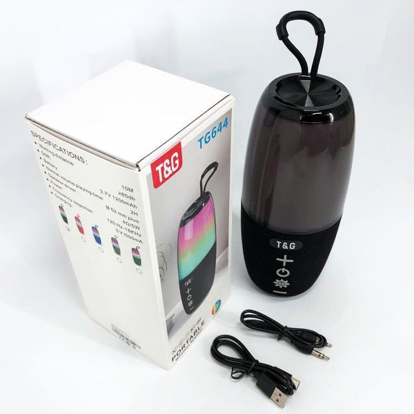 Портативна колонка TG644 5W з RGB підсвічуванням та ремінцем, блютуз колонка з акумулятором. Колір: чорний 00017211 фото