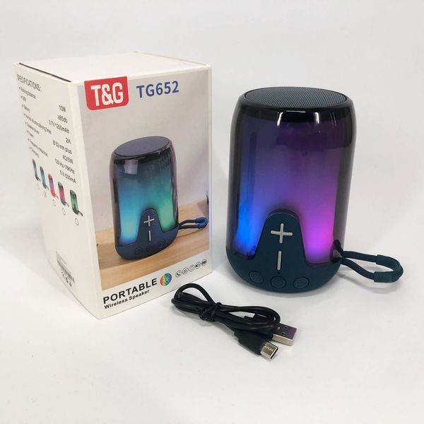 Аккумуляторная переносная колонка TG652 5W с RGB подсветкой и ремешком, блютуз колонка. Цвет: синий 00017775 фото