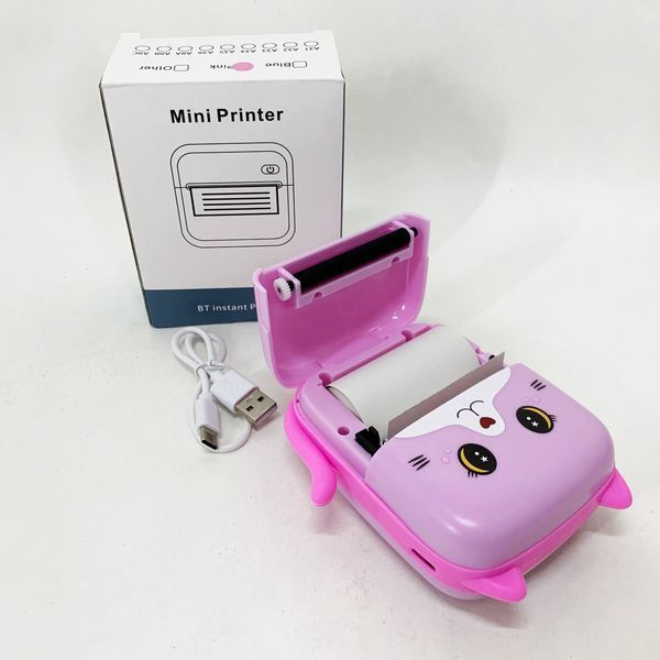 Портативний дитячий термопринтер з Bluetooth A8 Cat міні принтер для телефону Pink 00016327 фото