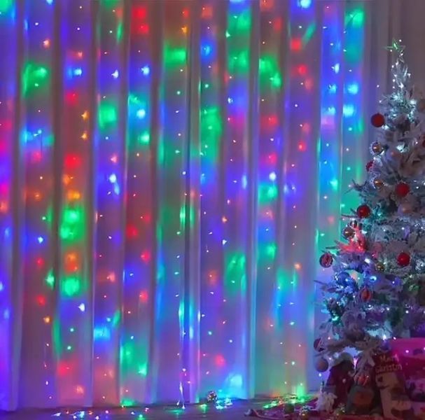 Праздничная гирлянда занавес "Штора" на окно 200LED 3х2м Мультицветная цвет диодов Мульти USB 00024764 фото