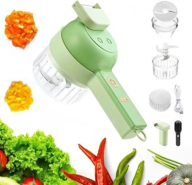 Ручной измельчитель для овощей 4в1 Food Chopper / Электрическая кухонная овощерезка / Мини блендер-слайсер 00020590 фото