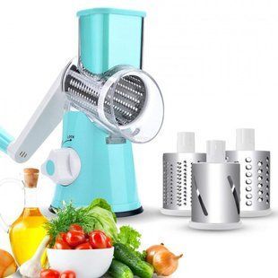 Овочерізка мультислайсер Tabletop Drum Grater Kitchen Master Терка для овочів та фруктів 3 насадки. Колір: блакитний 00020016 фото