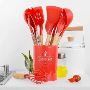 Силиконовый кухонный набор принадлежностей Kitchen Set 12 предметов (дерево+силикон) 00020533 фото