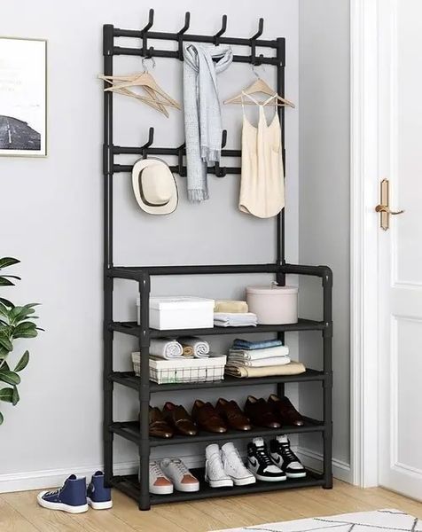 Железная вешалка для одежды + подставка для обуви, 2 в одном, 4 полки "Multi-functional shoe and hat rack" 00012744 фото