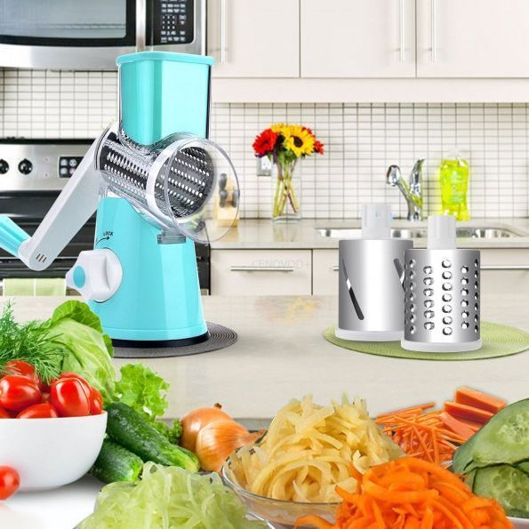 Овочерізка мультислайсер Tabletop Drum Grater Kitchen Master Терка для овочів та фруктів 3 насадки. Колір: блакитний 00020016 фото