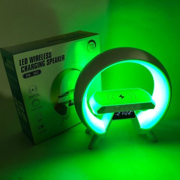 LED Лампа нічник з бездротовою зарядкою та Bluetooth динаміком G-Lite XM-X63, Годинник хамелеон з будильник 00012635 фото