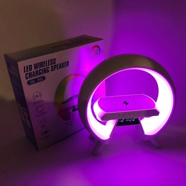 LED Лампа нічник з бездротовою зарядкою та Bluetooth динаміком G-Lite XM-X63, Годинник хамелеон з будильник 00012635 фото