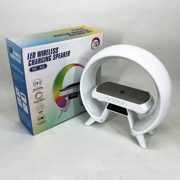 LED Лампа нічник з бездротовою зарядкою та Bluetooth динаміком G-Lite XM-X63, Годинник хамелеон з будильник 00012635 фото