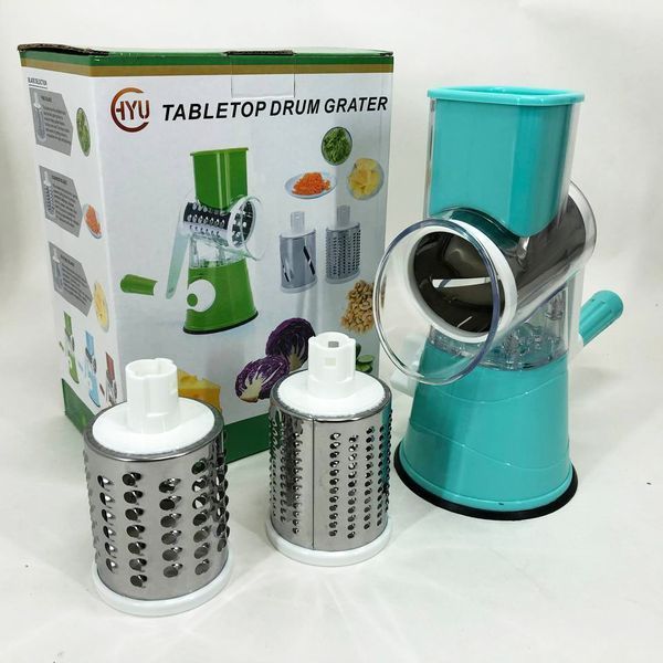 Овочерізка мультислайсер Tabletop Drum Grater Kitchen Master Терка для овочів та фруктів 3 насадки. Колір: блакитний 00020016 фото