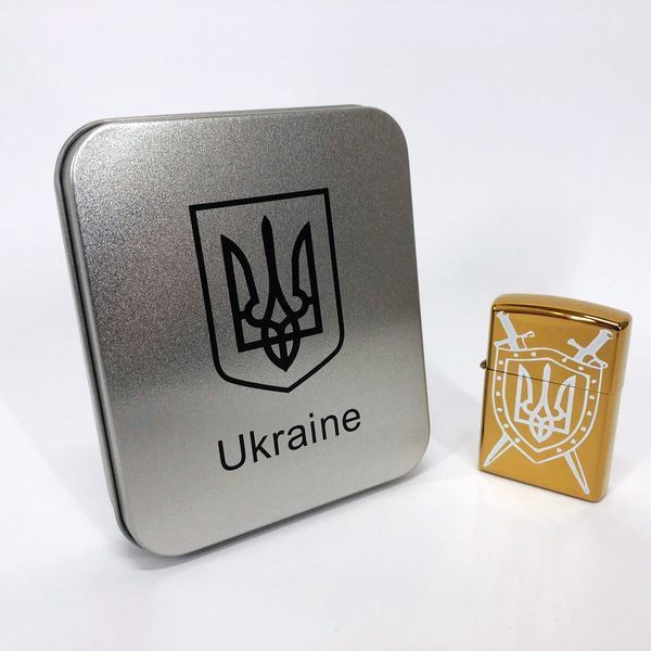 Дуговая электроимпульсная USB зажигалка Украина (металлическая коробка) HL-446. Цвет: золотой 00023033 фото