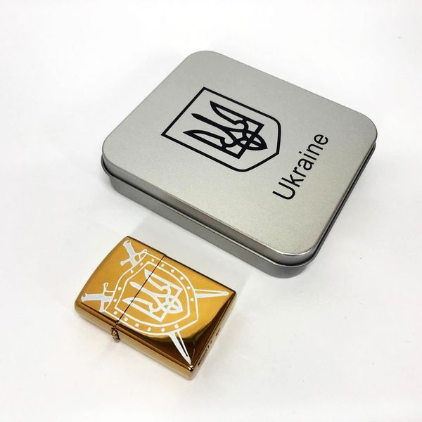 Дуговая электроимпульсная USB зажигалка Украина (металлическая коробка) HL-446. Цвет: золотой 00023033 фото