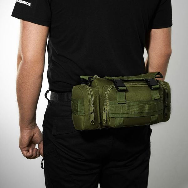 Сумка - підсумк тактична поясна Tactical військова, сумка нагрудна з ременем на плече 5 літрів кордура хакі 00018332 фото