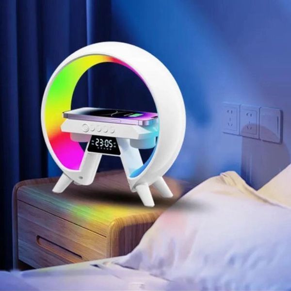 LED Лампа нічник з бездротовою зарядкою та Bluetooth динаміком G-Lite XM-X63, Годинник хамелеон з будильник 00012635 фото