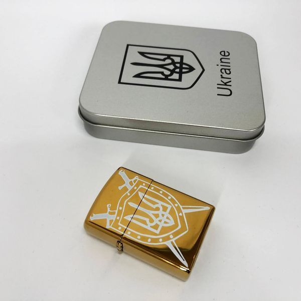 Дуговая электроимпульсная USB зажигалка Украина (металлическая коробка) HL-446. Цвет: золотой 00023033 фото