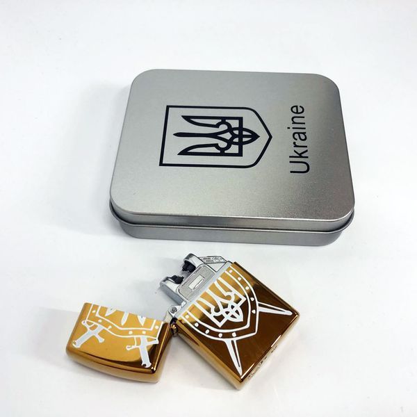 Дуговая электроимпульсная USB зажигалка Украина (металлическая коробка) HL-446. Цвет: золотой 00023033 фото