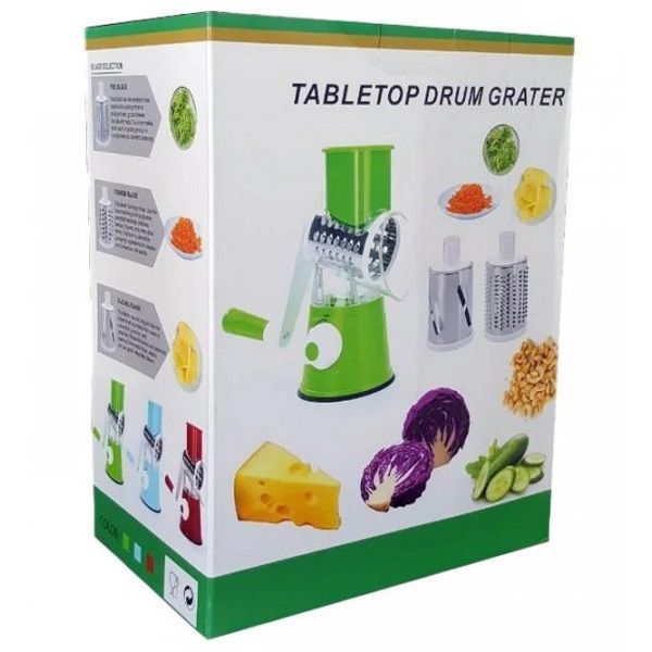 Овочерізка мультислайсер Tabletop Drum Grater Kitchen Master Терка для овочів та фруктів 3 насадки. Колір: блакитний 00020016 фото