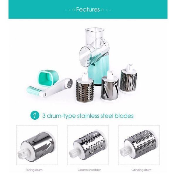 Овочерізка мультислайсер Tabletop Drum Grater Kitchen Master Терка для овочів та фруктів 3 насадки. Колір: блакитний 00020016 фото