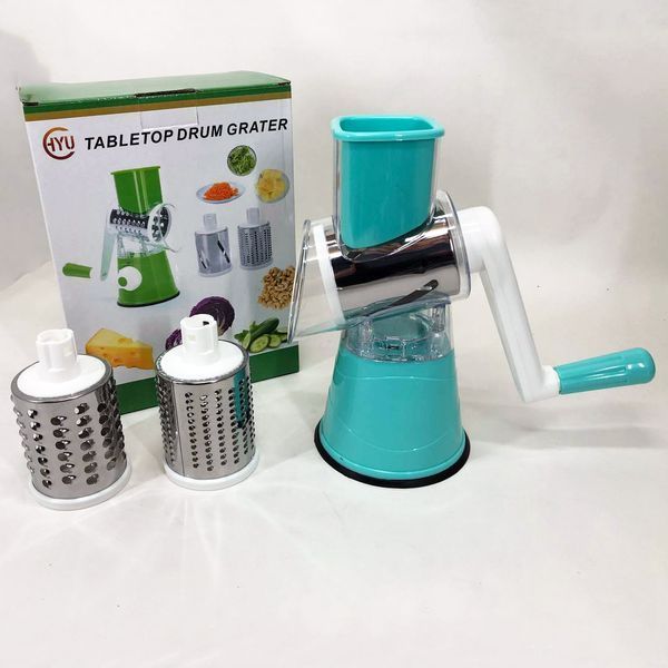 Овочерізка мультислайсер Tabletop Drum Grater Kitchen Master Терка для овочів та фруктів 3 насадки. Колір: блакитний 00020016 фото