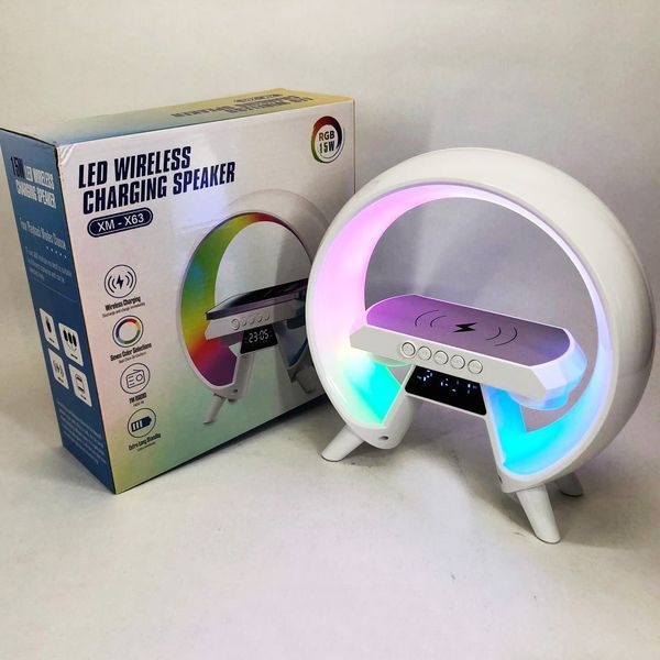 LED Лампа нічник з бездротовою зарядкою та Bluetooth динаміком G-Lite XM-X63, Годинник хамелеон з будильник 00012635 фото